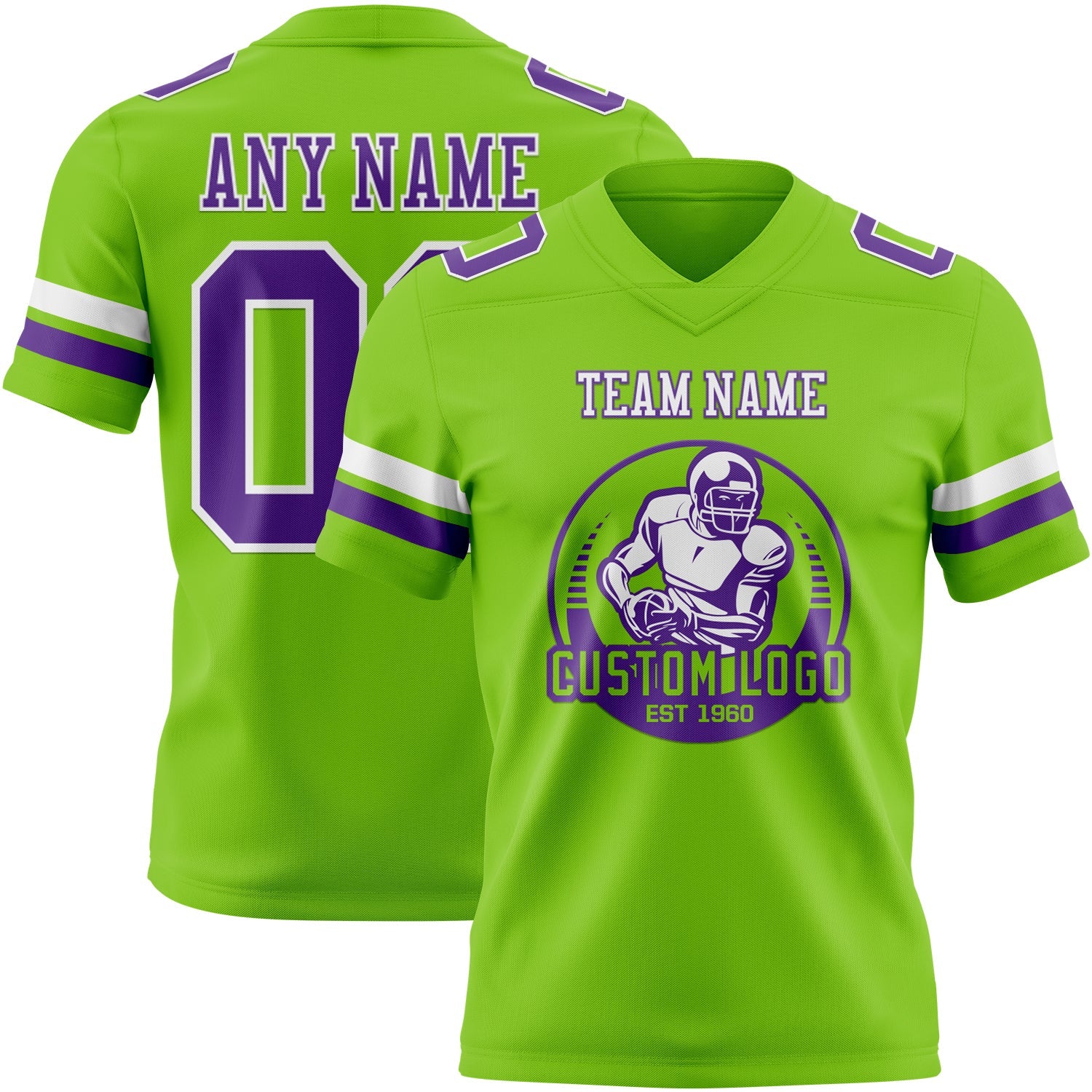 Custom Neon Green Purple-White Mesh Authentic Football Jersey - Sky-Custom