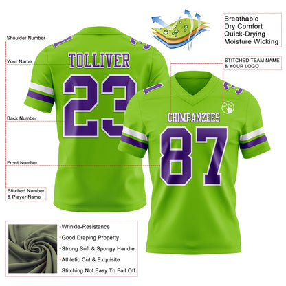 Custom Neon Green Purple-White Mesh Authentic Football Jersey - Sky-Custom