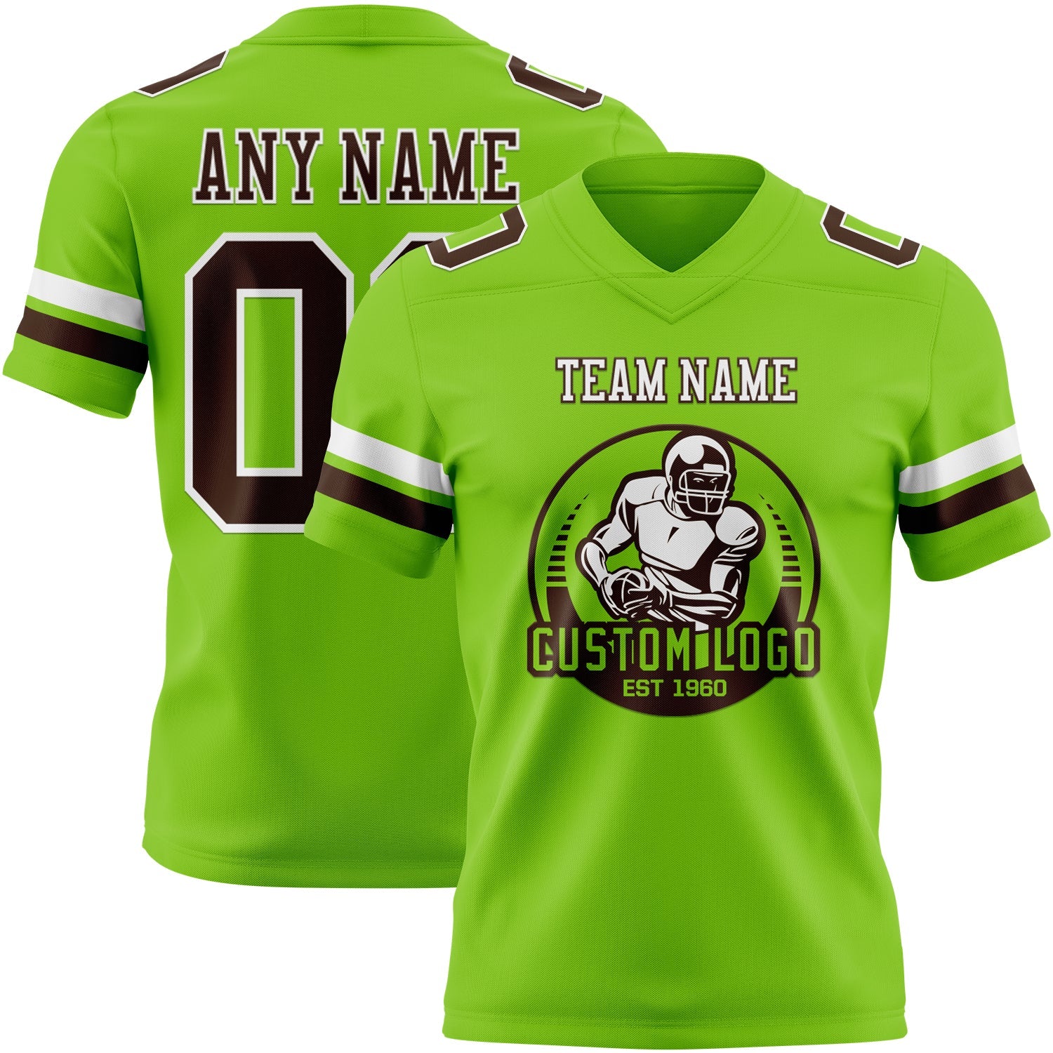 Custom Neon Green Brown-White Mesh Authentic Football Jersey - Sky-Custom