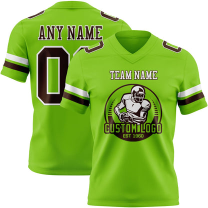 Custom Neon Green Brown-White Mesh Authentic Football Jersey - Sky-Custom