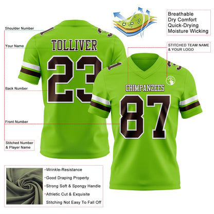 Custom Neon Green Brown-White Mesh Authentic Football Jersey - Sky-Custom