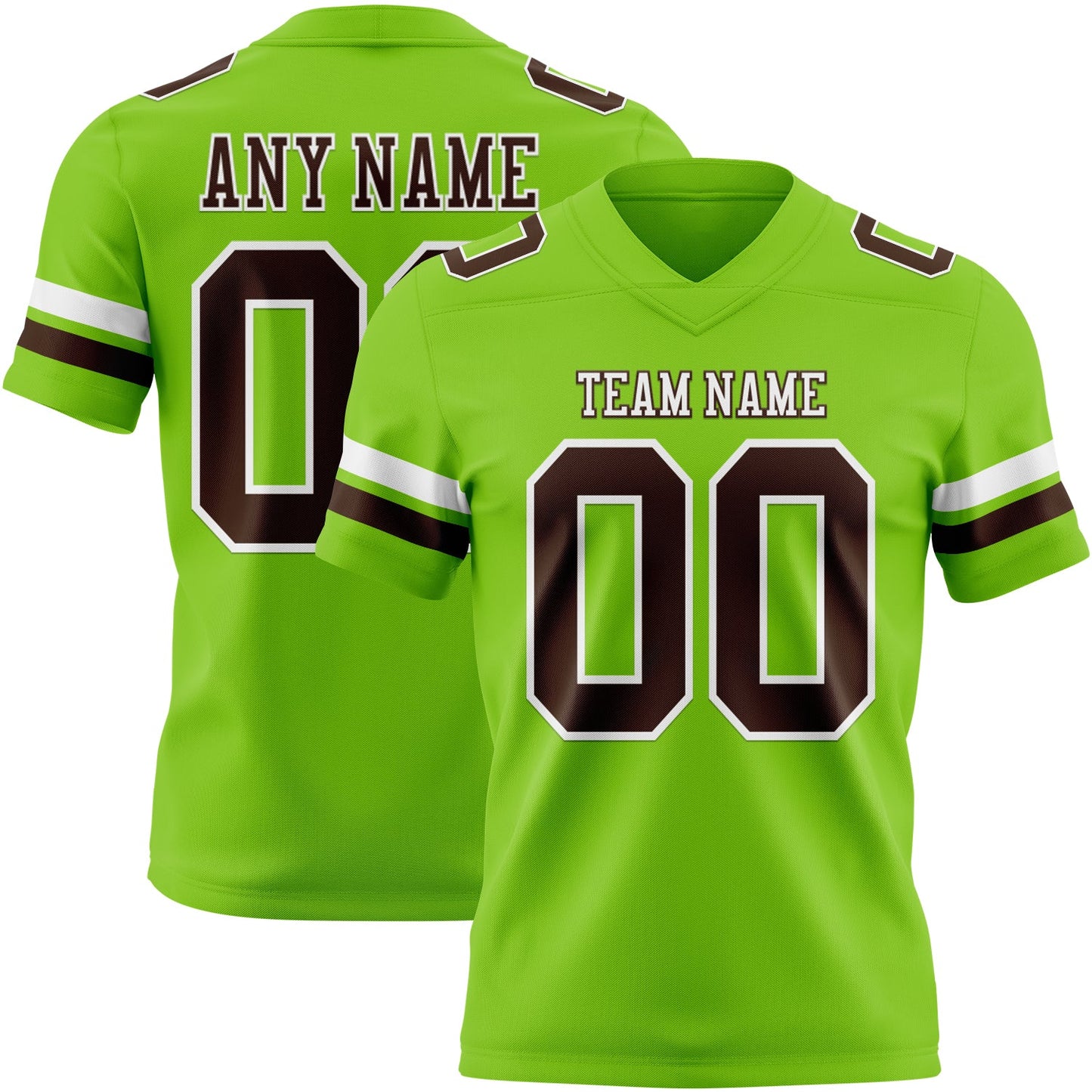 Custom Neon Green Brown-White Mesh Authentic Football Jersey - Sky-Custom