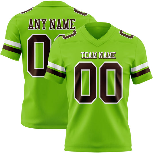 Custom Neon Green Brown-White Mesh Authentic Football Jersey - Sky-Custom