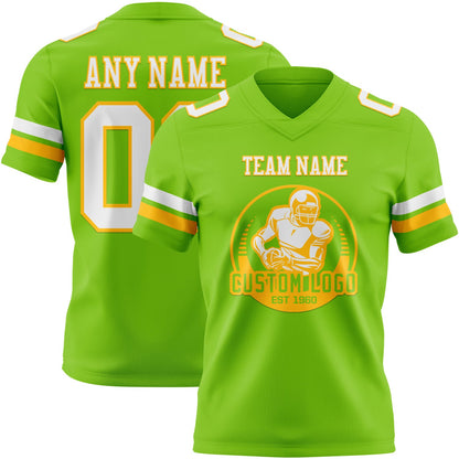 Custom Neon Green White-Gold Mesh Authentic Football Jersey - Sky-Custom
