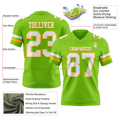 Custom Neon Green White-Gold Mesh Authentic Football Jersey - Sky-Custom