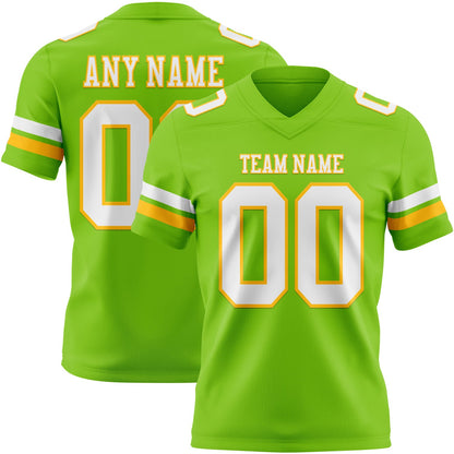 Custom Neon Green White-Gold Mesh Authentic Football Jersey - Sky-Custom