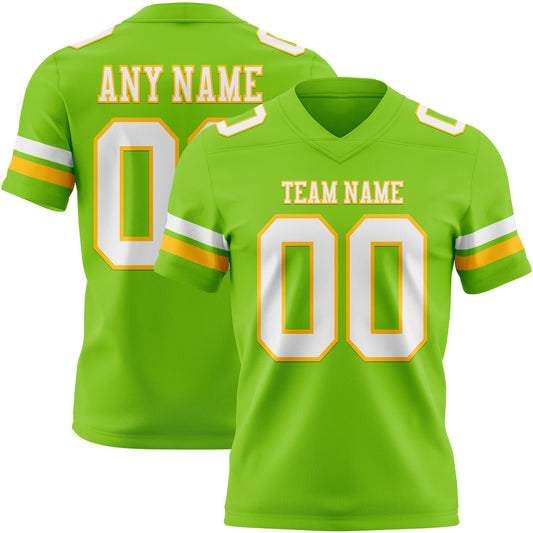 Custom Neon Green White-Gold Mesh Authentic Football Jersey - Sky-Custom