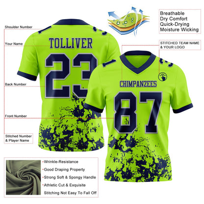 Custom Neon Green Navy-Gray Splash Mesh Authentic Football Jersey - Sky-Custom