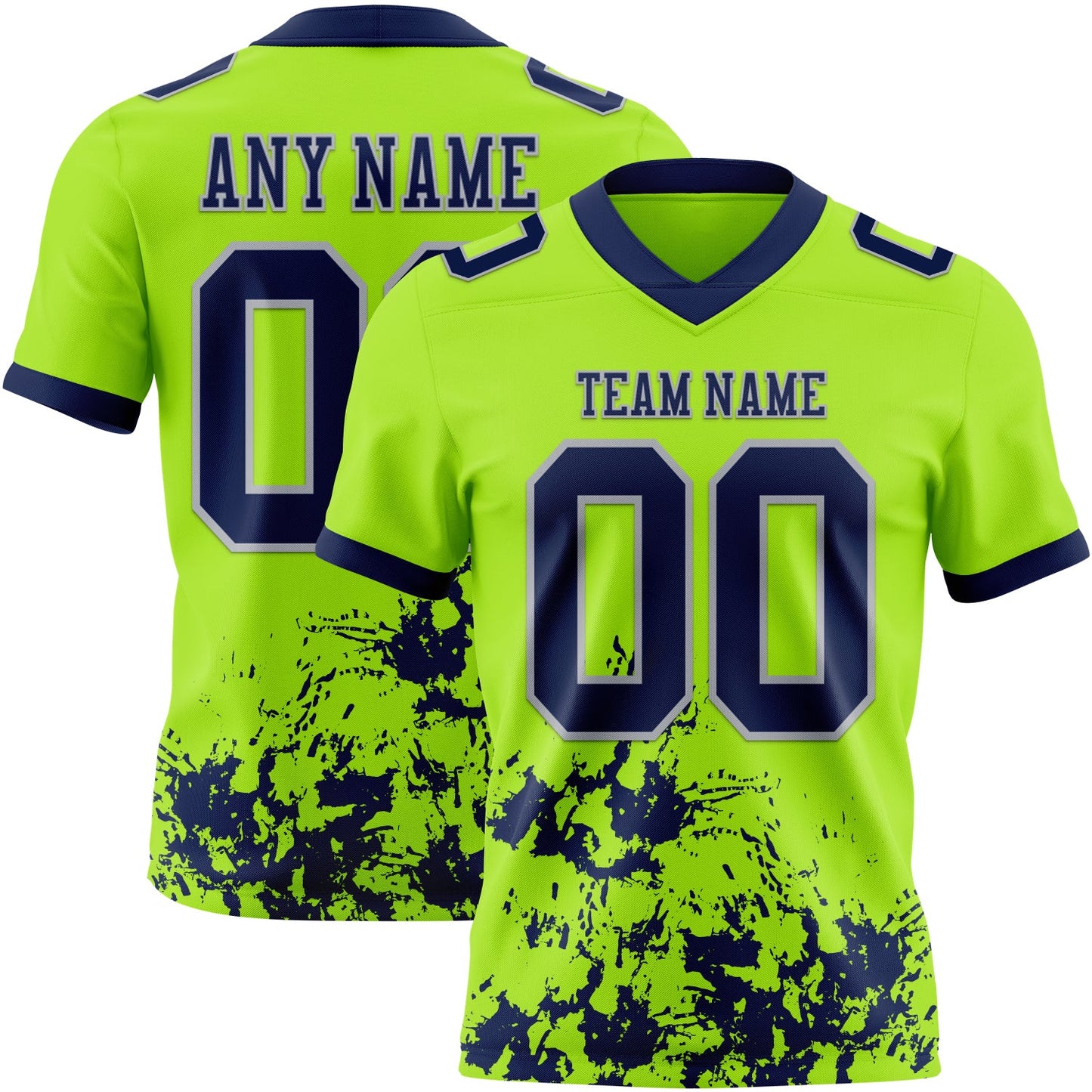 Custom Neon Green Navy-Gray Splash Mesh Authentic Football Jersey - Sky-Custom