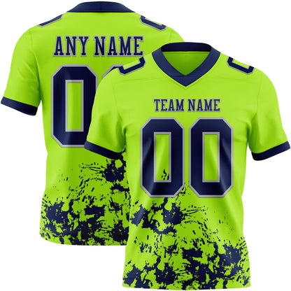 Custom Neon Green Navy-Gray Splash Mesh Authentic Football Jersey - Sky-Custom