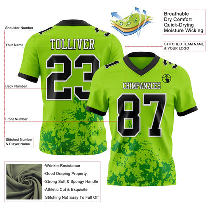 Custom Neon Green Black Grass Green-White Splash Mesh Authentic Football Jersey - Sky-Custom