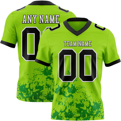 Custom Neon Green Black Grass Green-White Splash Mesh Authentic Football Jersey - Sky-Custom