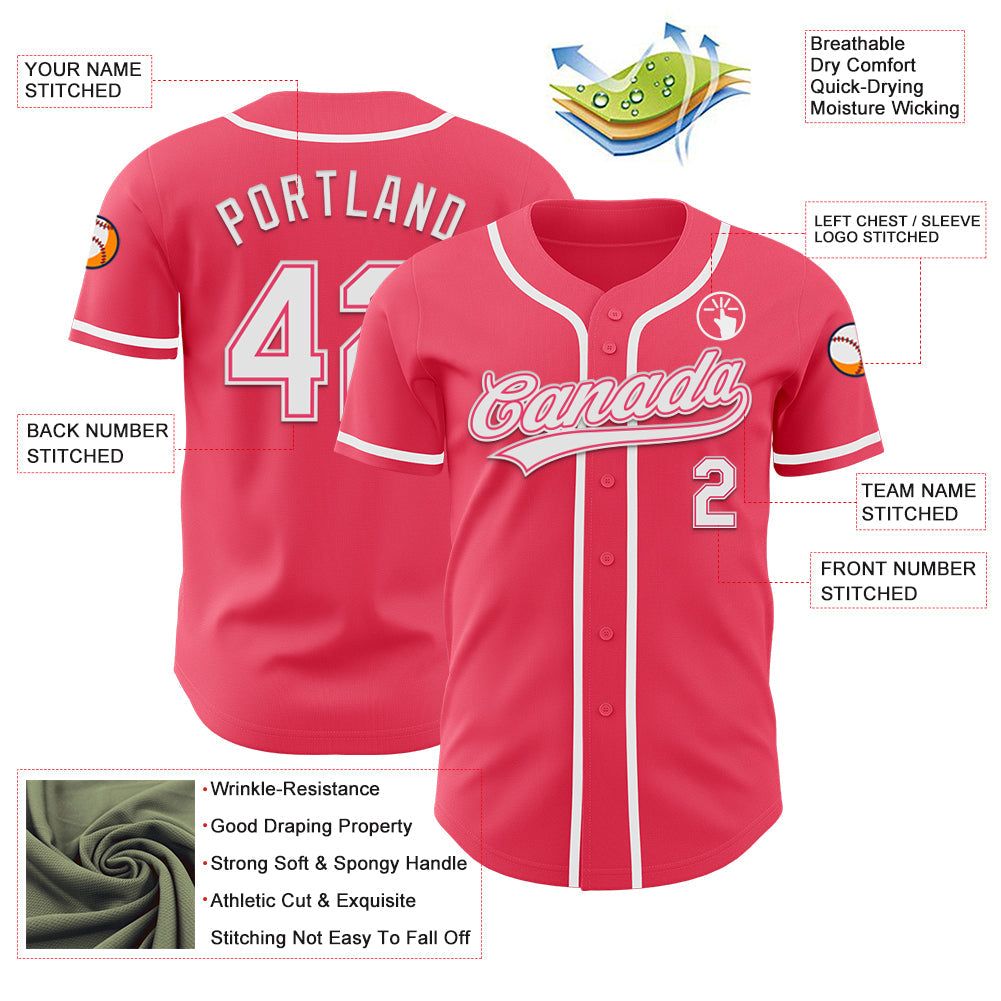 Custom Neon Pink White Authentic Baseball Jersey - Sky-Custom