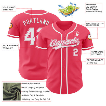 Custom Neon Pink White Authentic Baseball Jersey - Sky-Custom