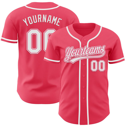 Custom Neon Pink White Authentic Baseball Jersey - Sky-Custom