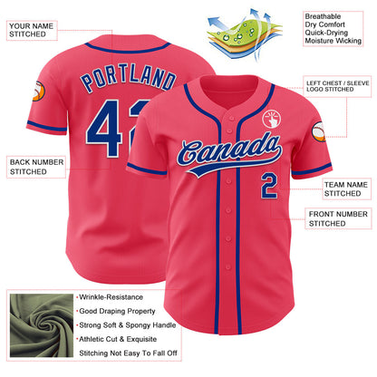 Custom Neon Pink Royal-White Authentic Baseball Jersey - Sky-Custom