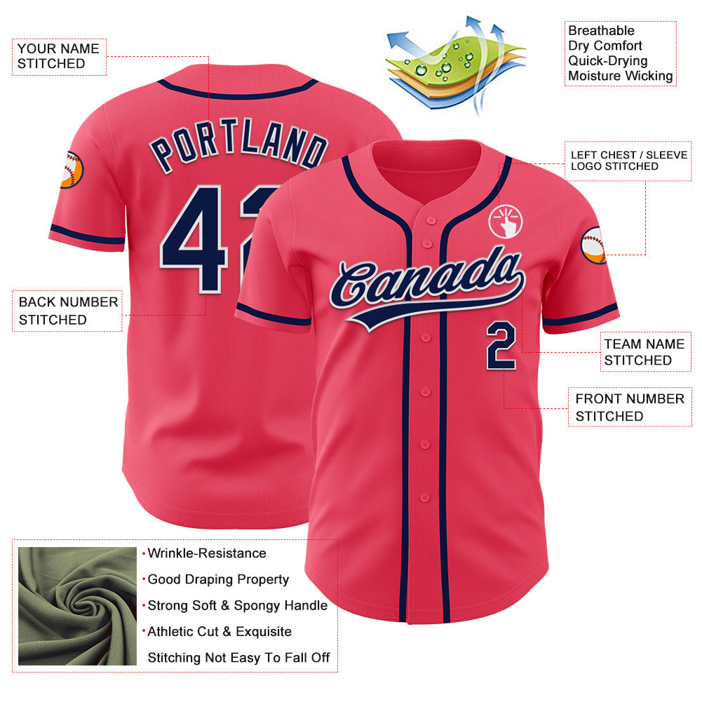 Custom Neon Pink Navy-White Authentic Baseball Jersey - Sky-Custom