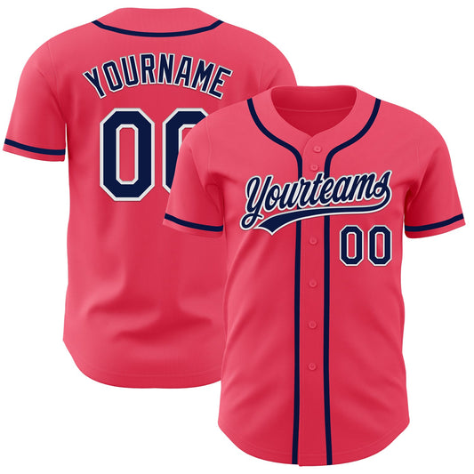 Custom Neon Pink Navy-White Authentic Baseball Jersey - Sky-Custom
