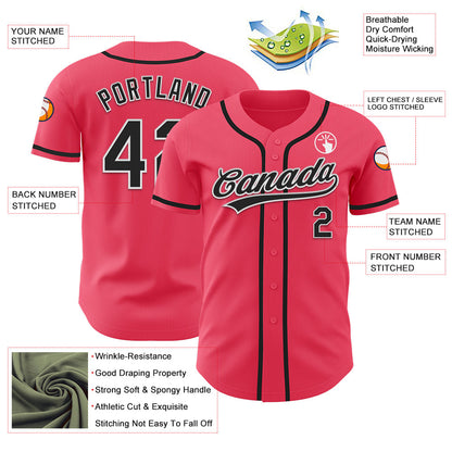 Custom Neon Pink Black-White Authentic Baseball Jersey - Sky-Custom