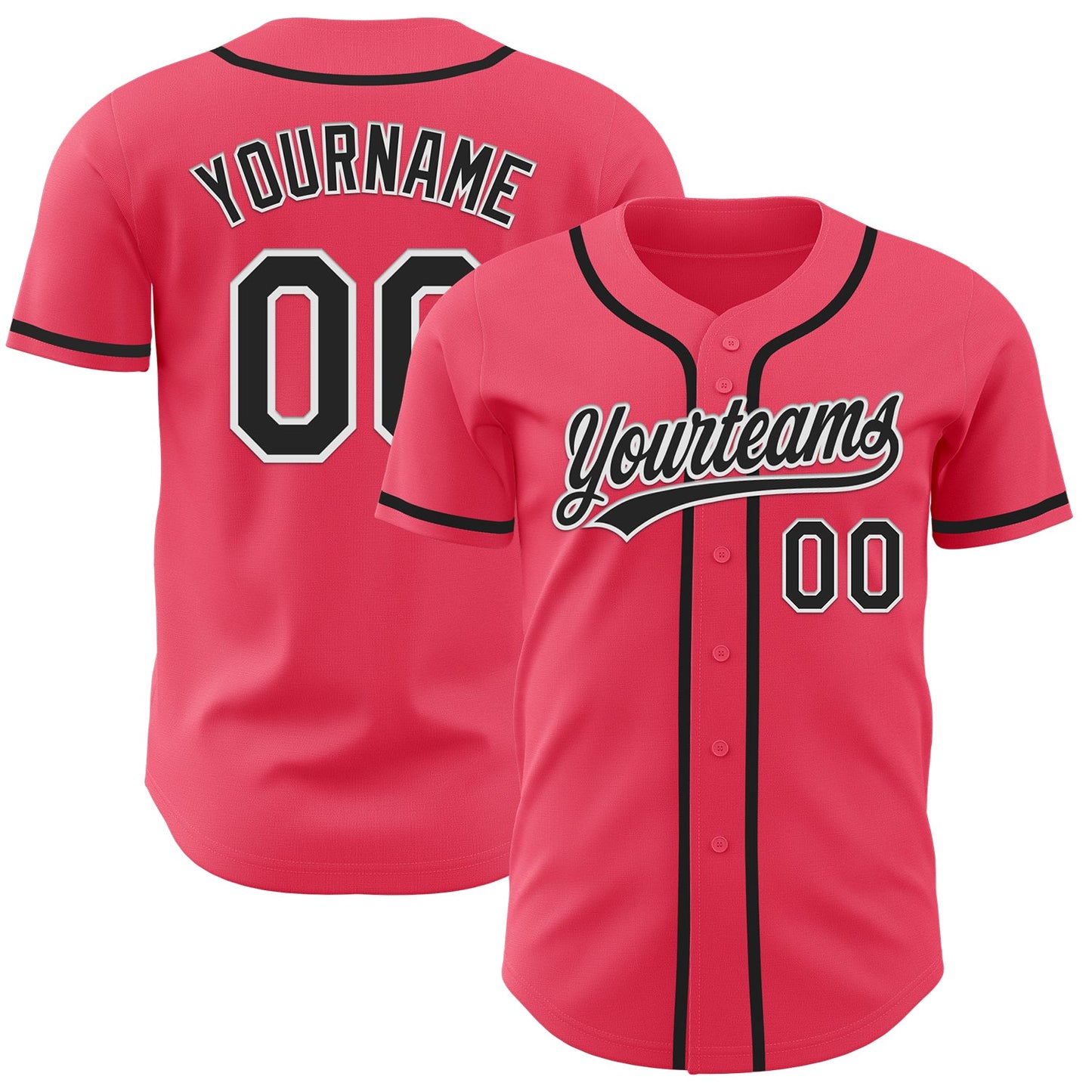 Custom Neon Pink Black-White Authentic Baseball Jersey - Sky-Custom