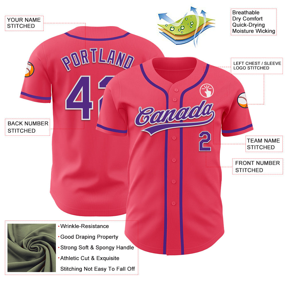 Custom Neon Pink Purple-White Authentic Baseball Jersey - Sky-Custom