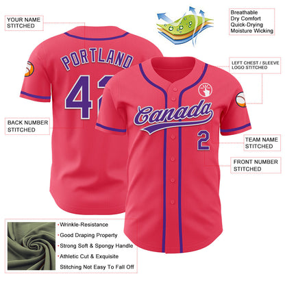 Custom Neon Pink Purple-White Authentic Baseball Jersey - Sky-Custom