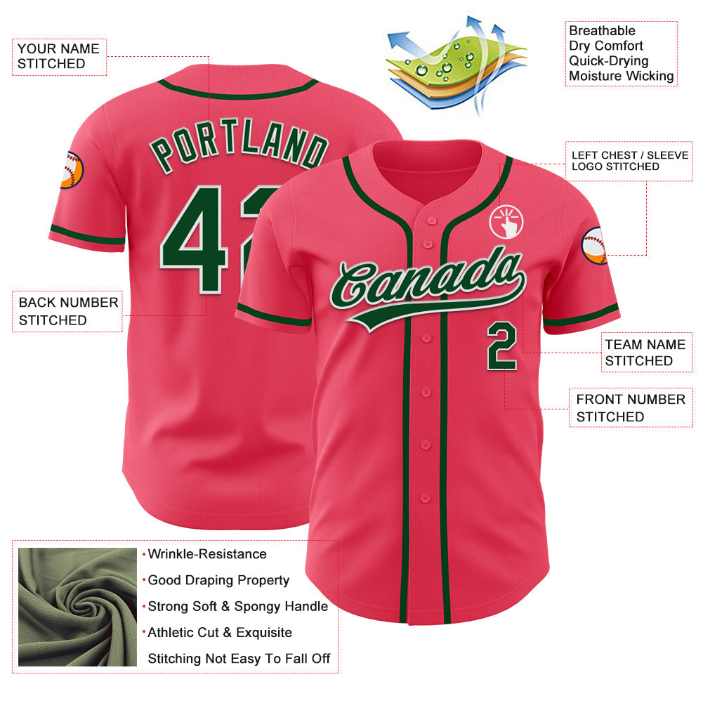 Custom Neon Pink Green-White Authentic Baseball Jersey - Sky-Custom