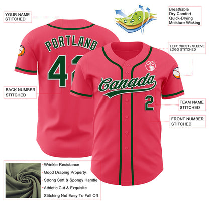 Custom Neon Pink Green-White Authentic Baseball Jersey - Sky-Custom