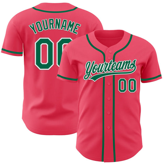 Custom Neon Pink Kelly Green-White Authentic Baseball Jersey - Sky-Custom