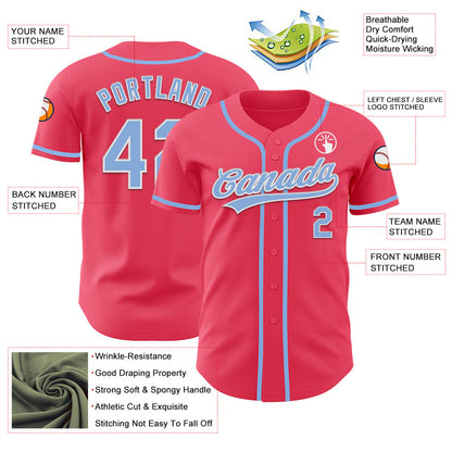 Custom Neon Pink Light Blue-White Authentic Baseball Jersey - Sky-Custom