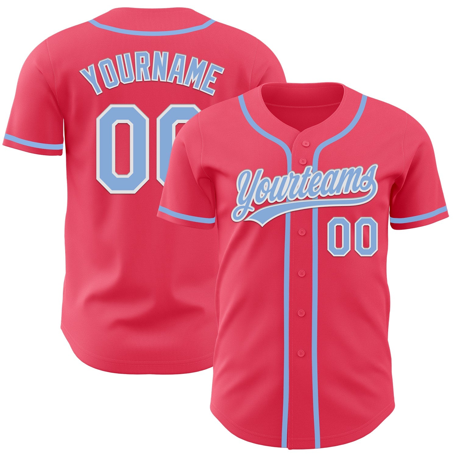 Custom Neon Pink Light Blue-White Authentic Baseball Jersey - Sky-Custom