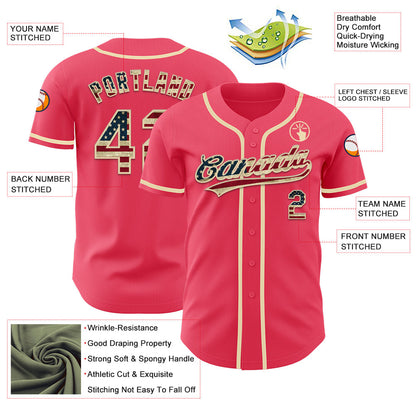 Custom Neon Pink Vintage USA Flag-Cream Authentic Baseball Jersey - Sky-Custom