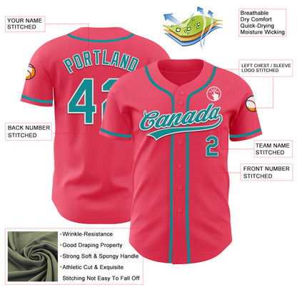 Custom Neon Pink Teal-White Authentic Baseball Jersey - Sky-Custom