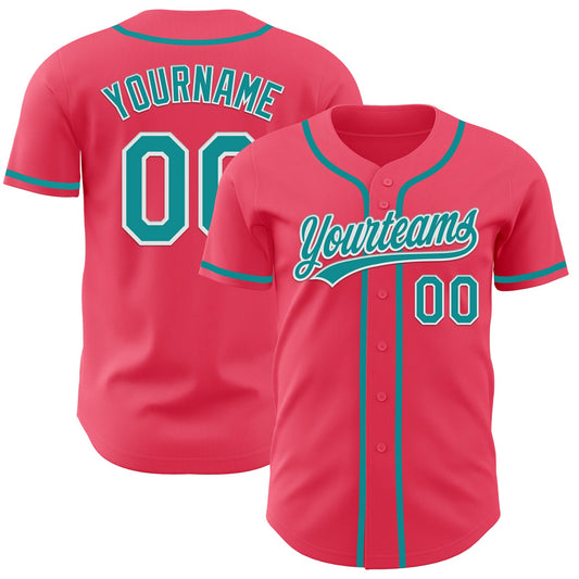 Custom Neon Pink Teal-White Authentic Baseball Jersey - Sky-Custom