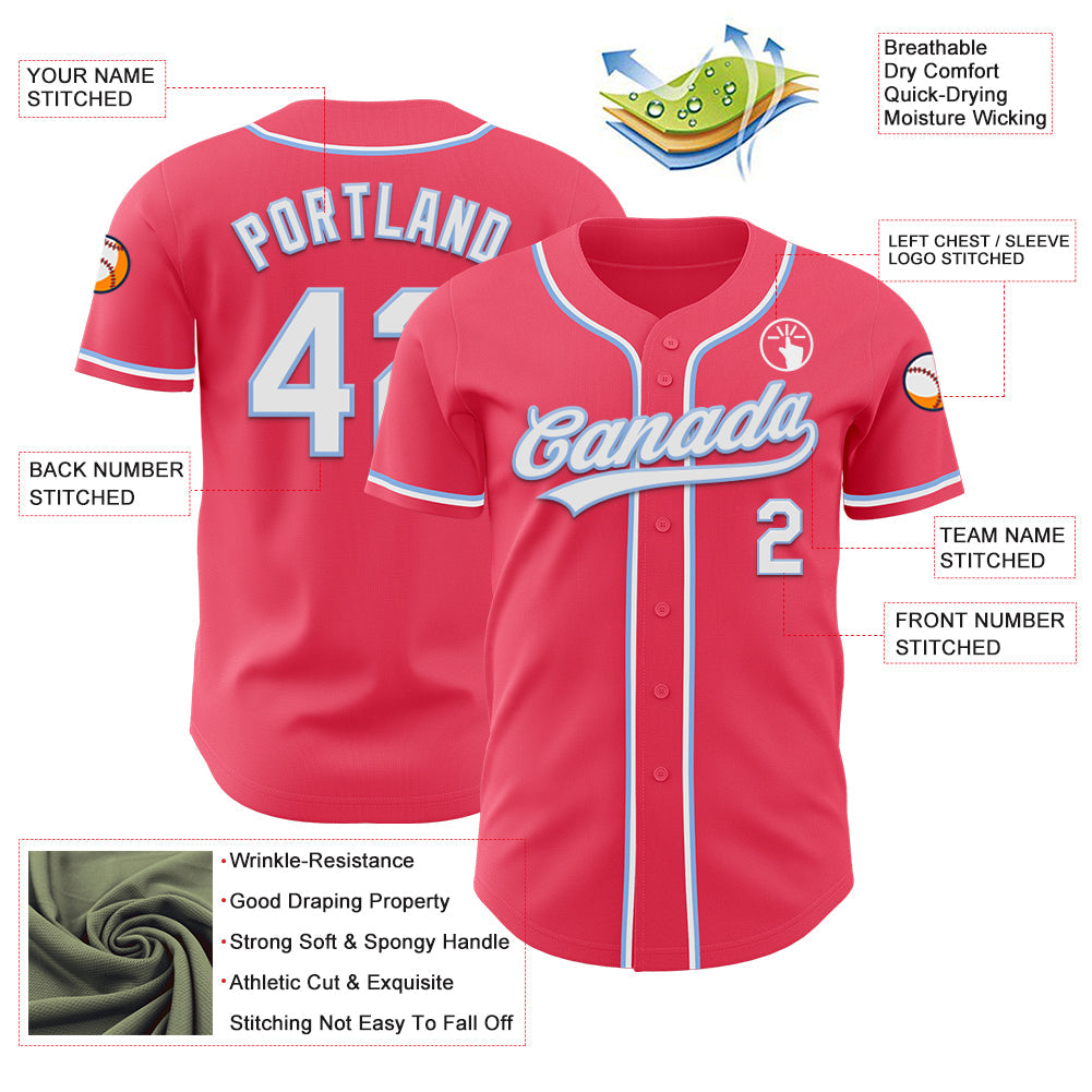 Custom Neon Pink Light Blue-White Authentic Baseball Jersey - Sky-Custom