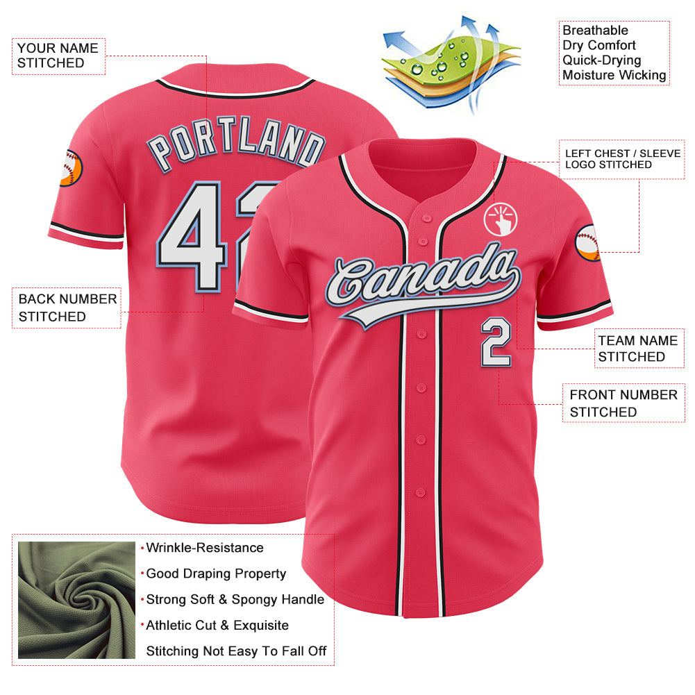 Custom Neon Pink Black-Light Blue Authentic Baseball Jersey - Sky-Custom