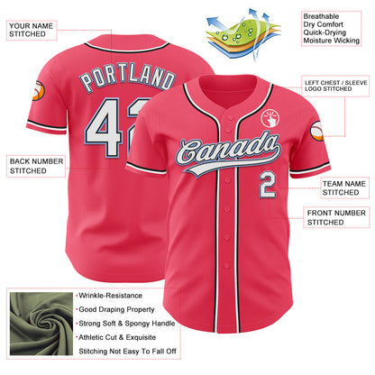 Custom Neon Pink Black-Light Blue Authentic Baseball Jersey - Sky-Custom