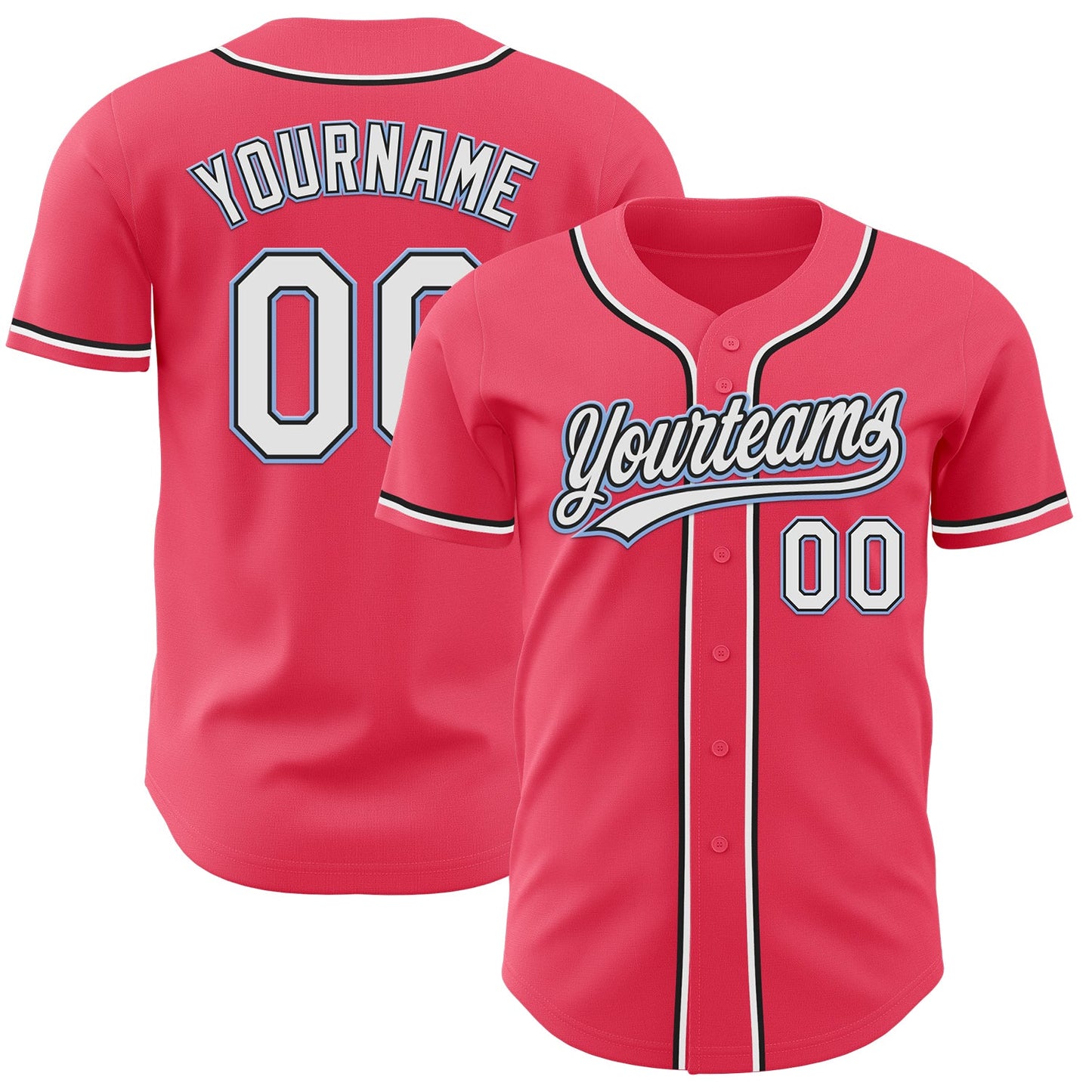 Custom Neon Pink Black-Light Blue Authentic Baseball Jersey - Sky-Custom