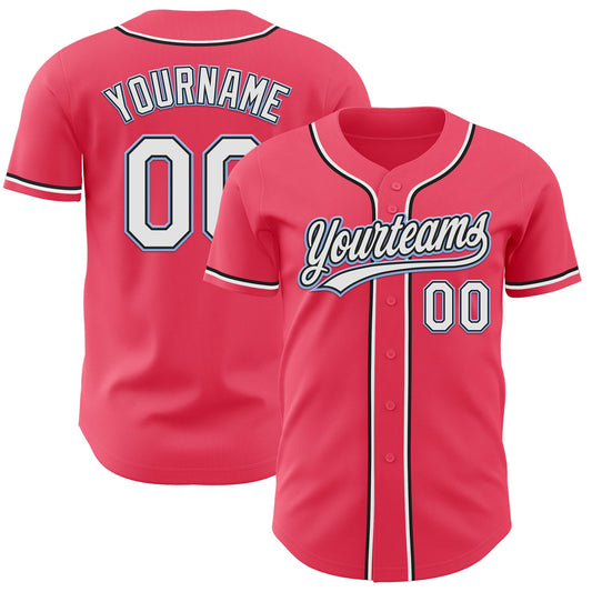 Custom Neon Pink Black-Light Blue Authentic Baseball Jersey - Sky-Custom