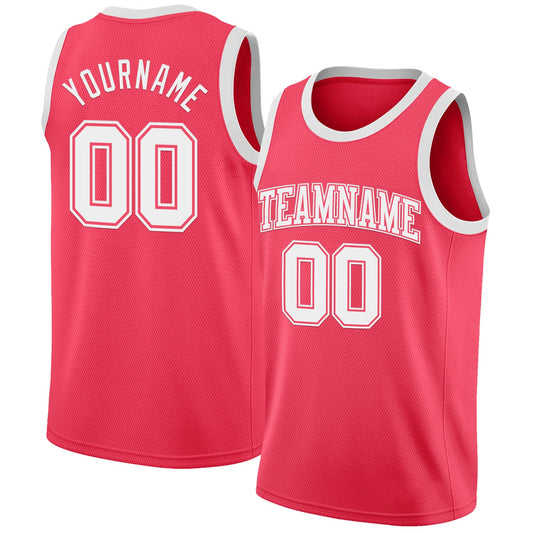 Custom Neon Pink White Authentic Basketball Jersey - Sky-Custom