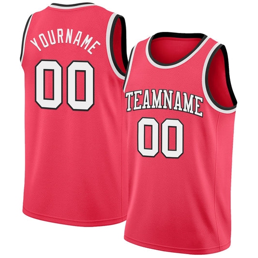 Custom Neon Pink White-Black Authentic Basketball Jersey - Sky-Custom