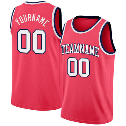 Custom Neon Pink White-Navy Authentic Basketball Jersey - Sky-Custom