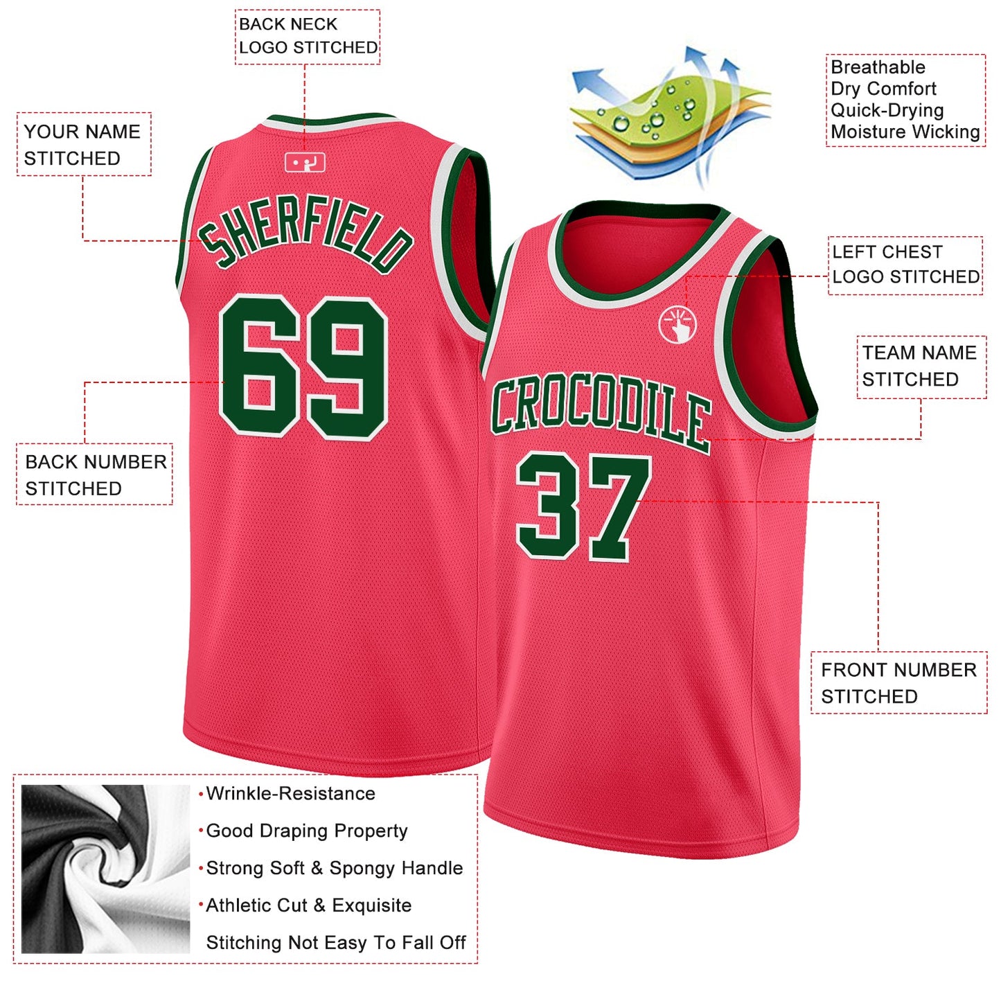 Custom Neon Pink Green-White Authentic Basketball Jersey - Sky-Custom