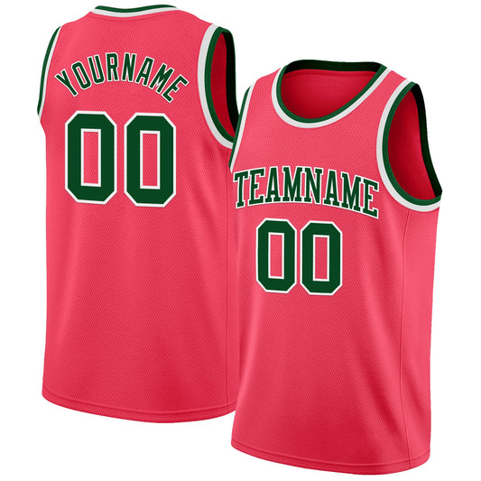 Custom Neon Pink Green-White Authentic Basketball Jersey - Sky-Custom