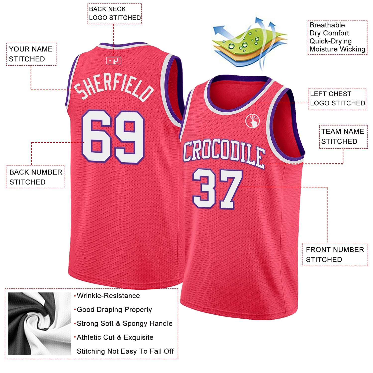 Custom Neon Pink White-Purple Authentic Basketball Jersey - Sky-Custom