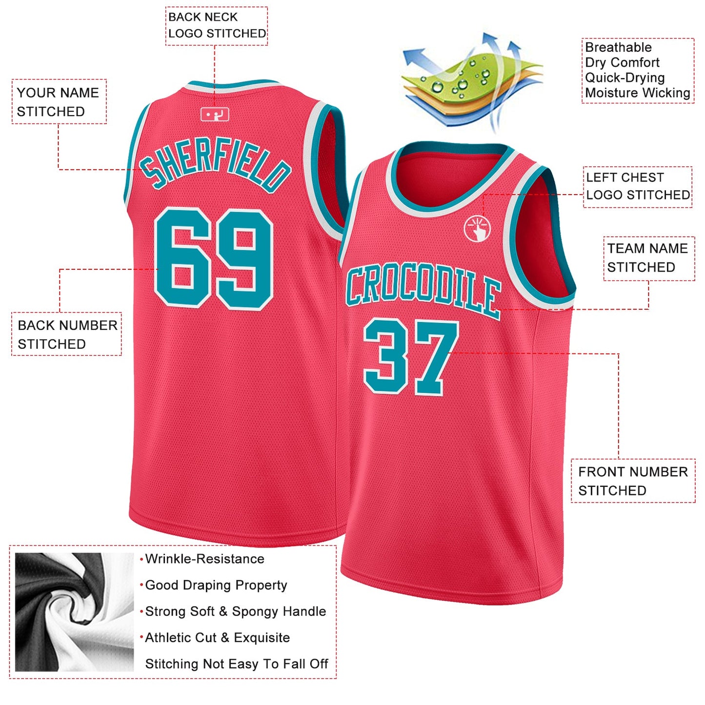Custom Neon Pink Teal-White Authentic Basketball Jersey - Sky-Custom