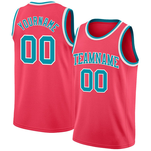 Custom Neon Pink Teal-White Authentic Basketball Jersey - Sky-Custom