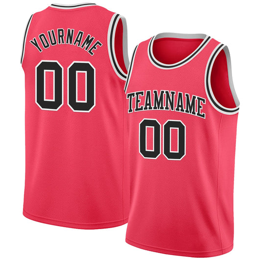 Custom Neon Pink Black-White Authentic Basketball Jersey - Sky-Custom
