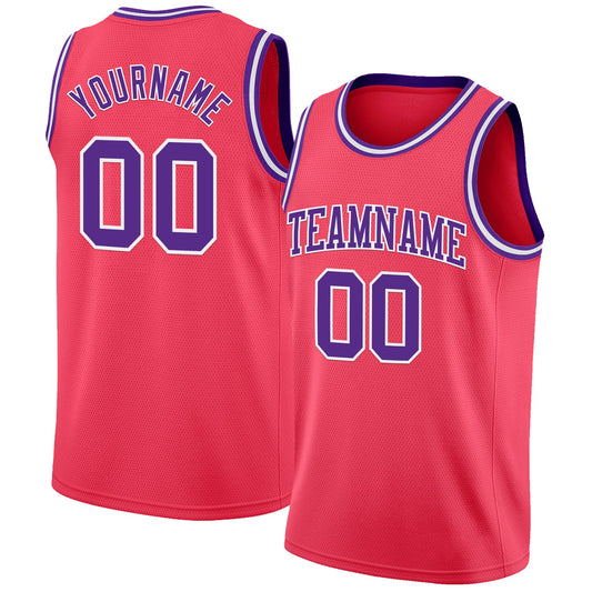 Custom Neon Pink Purple-White Authentic Basketball Jersey - Sky-Custom