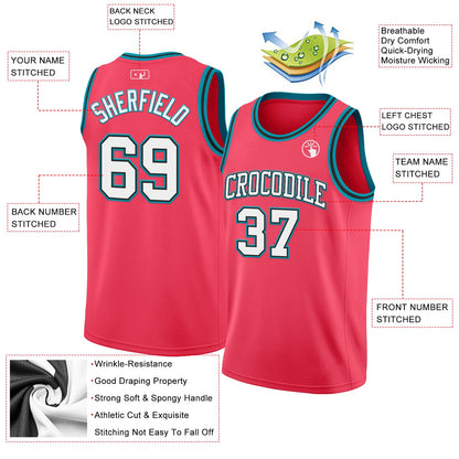 Custom Neon Pink White Black-Teal Authentic Basketball Jersey - Sky-Custom